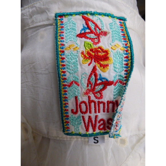 $295 Johnny Was Patchwork Sleeve Eyelet White Embroidered Tunic Small NEW - Picture 14 of 15